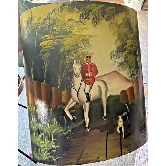 Equestrian Fox Hunt Hand Painted Wood Waste Basket Trash Can Bed Office 12.5" - Picture 11 of 12